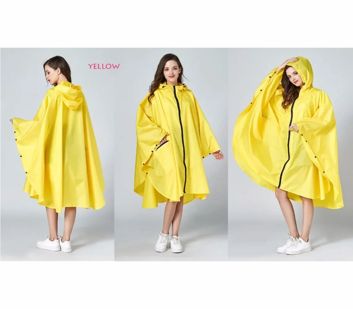Women's Fashionable Waterproof Rain Poncho - Colorful Print, Hooded with Zipper, Stylish Raincoat
