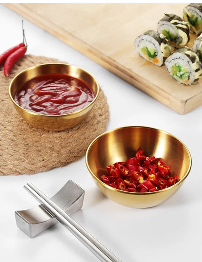 2PCS/4PCS Stainless Steel Golden Sauce Dishes – Appetizer & Seasoning Serving Tray Set for Kitchen Tableware