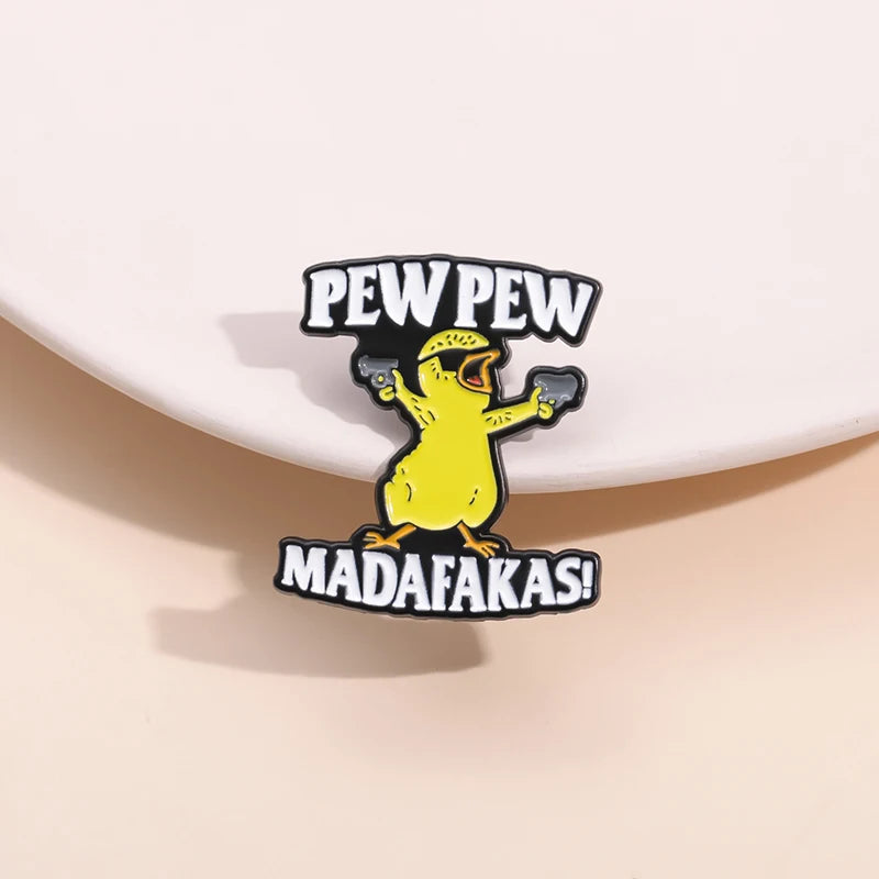 Pew Pew Madafakas Yellow Chick Enamel Pin – Cool Cartoon Brooch for Clothes, Backpacks & Lapels