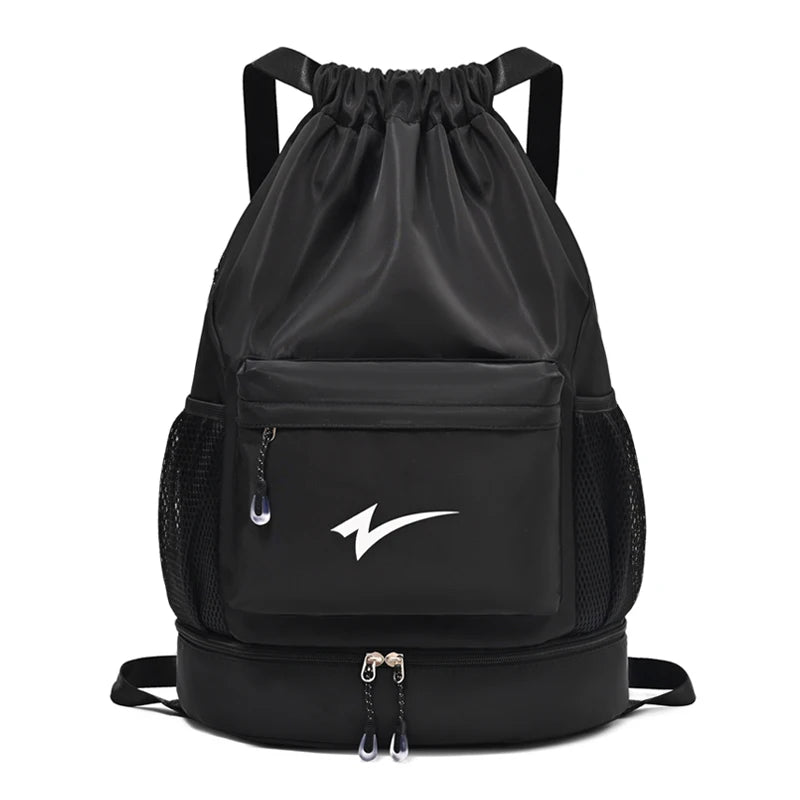 Drawstring Fitness Bag — Lightweight Multi-Pocket Gym Backpack with Separate Shoe Compartment, Foldable Outdoor Training Bag