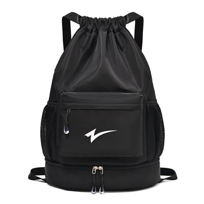 Drawstring Fitness Bag — Lightweight Multi-Pocket Gym Backpack with Separate Shoe Compartment, Foldable Outdoor Training Bag