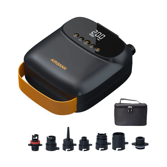 Airbank Rechargeable SUP Pump | 20PSI Inflatable PVC Boat & Kayak Accessories | Perfect for Surfing, Kite, Mattress, and Tent