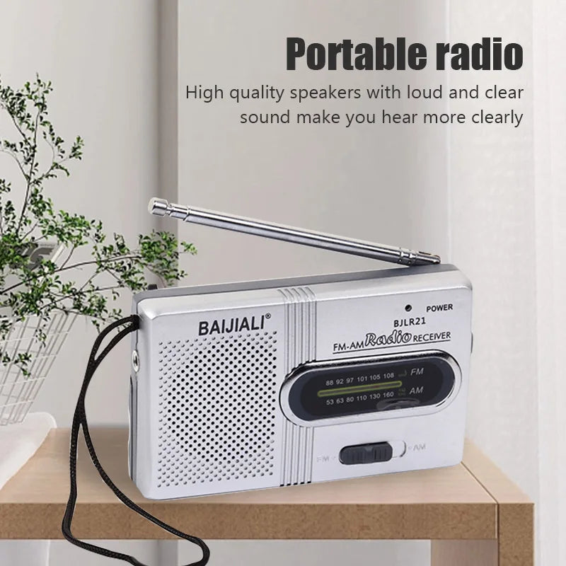 BC-R2 Portable Retro Radio — Mini Dual-Band AM/FM Music Player with Telescopic Antenna, Stereo Speaker for Outdoor Use