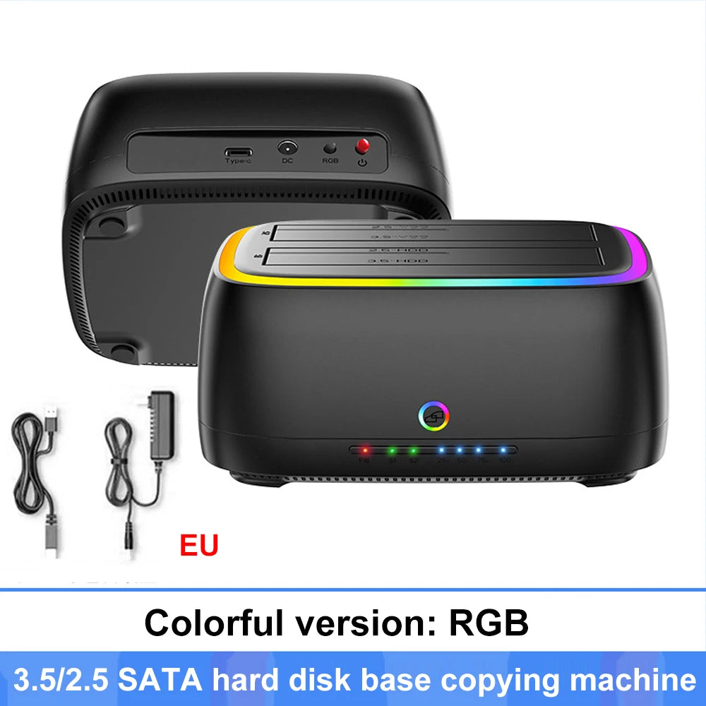 7-in-1 Dual Bay Hard Drive Docking Station USB 3.0 – 5Gbps SATA HDD/SSD Clone Enclosure for 2.5" & 3.5" Drives, TF/SD Card Reader