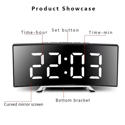 Noiseless LED Mirror Alarm Clock — Large Digital Display Silent Electronic Clock