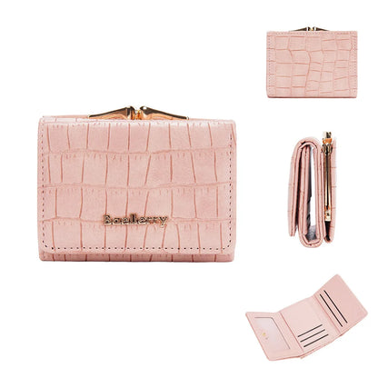 Baellerry Short Women’s Wallet — Crocodile Pattern Coin & Card Holder with Photo Slots, Hasp Purse for Girls