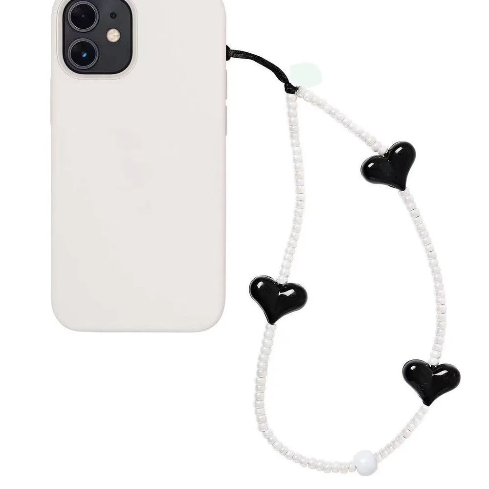 KKBEAD K-Pop Black Matte Bead Phone Charm with Pink Heart Strap –  Phone Chain Lanyard Jewelry Cellphone Accessories for Girls & Fans
