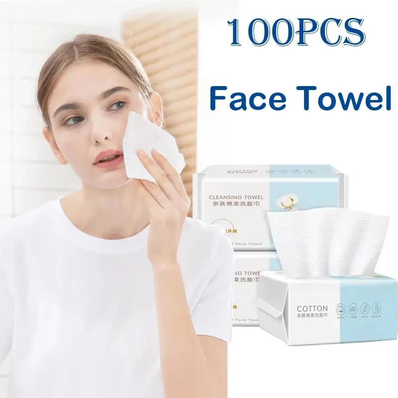 100-Count Disposable Face Towels - Soft Thick Cotton Dry Wipes for Makeup Removal & Facial Cleansing