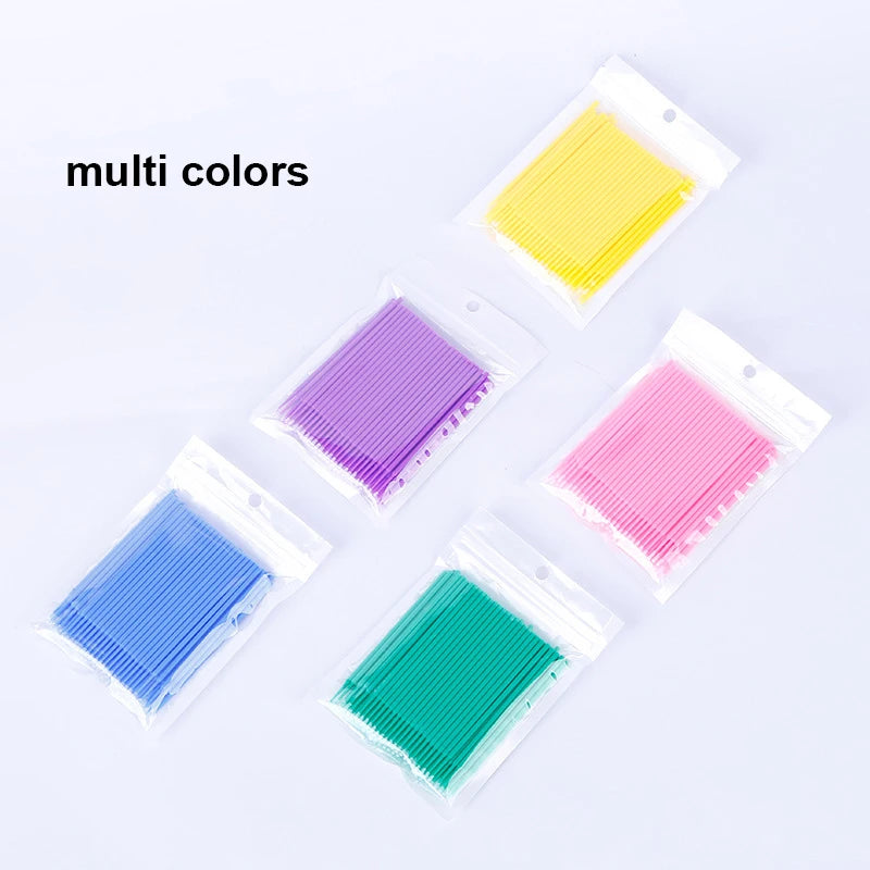 100pcs Eyelash Cleaning Brushes – Micro Cotton Swabs for Lash Extensions & Makeup Remover