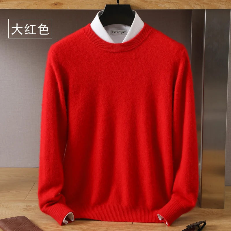 Men's Pure Mink Cashmere Sweater - Luxury O-Neck Long Sleeve Knit Pullover For Autumn & Winter Fashion