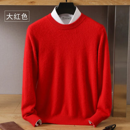 Men's Pure Mink Cashmere Sweater - Luxury O-Neck Long Sleeve Knit Pullover For Autumn & Winter Fashion