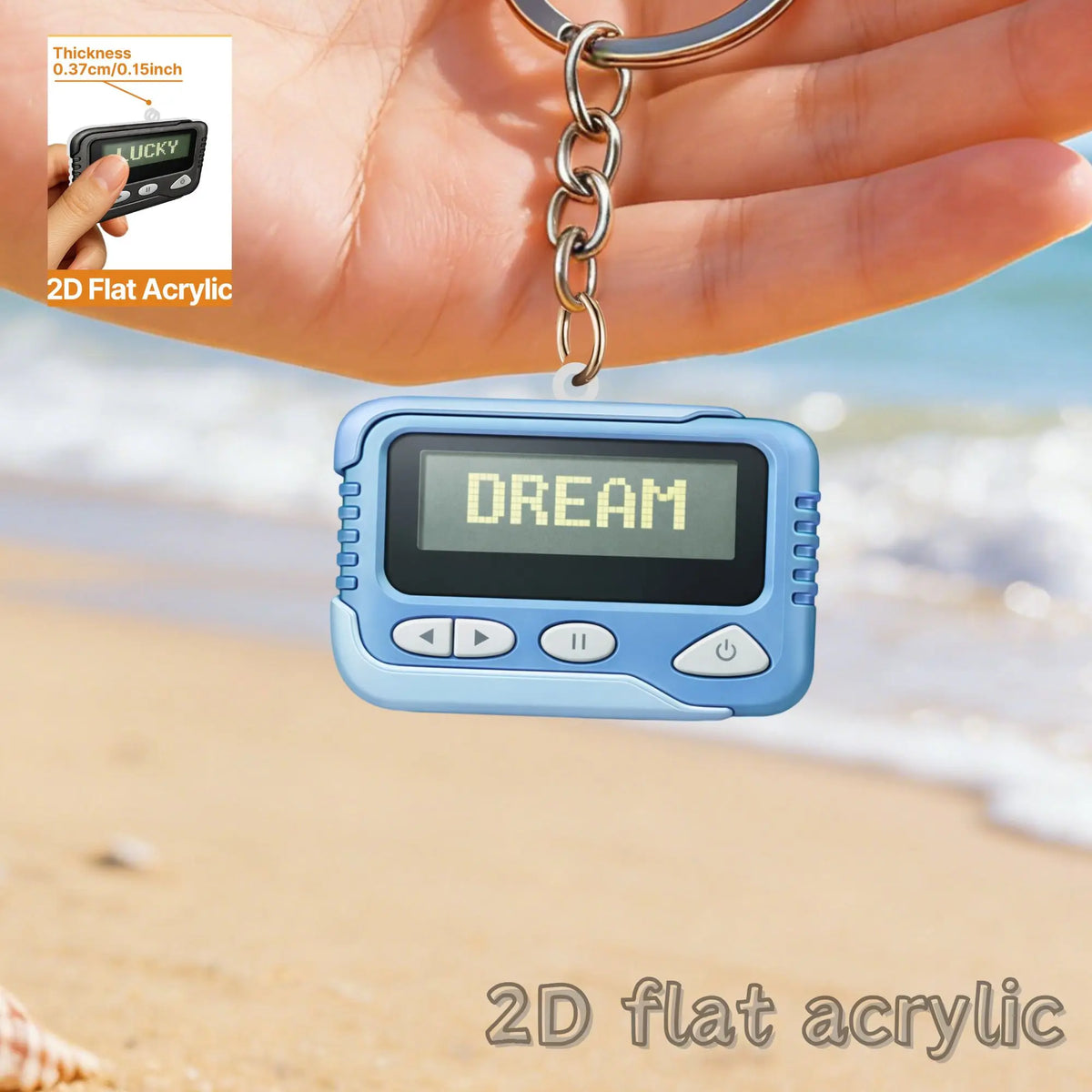 2D Retro Pager Keychain - Flat Acrylic Pendant Charm for Backpacks, Keys & 90s Nostalgia Gifts