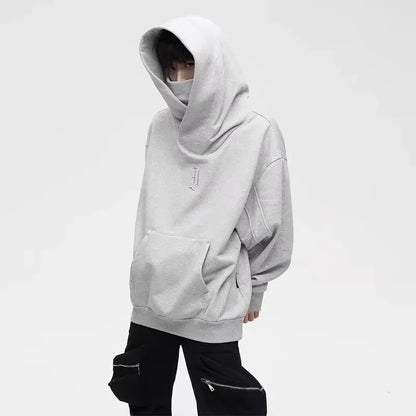 Autumn Ninja Streetwear Turtleneck Hoodie for Men – Letter Embroidered Hip Hop Fashion Sweatshirt, Y2K Vintage Fleece