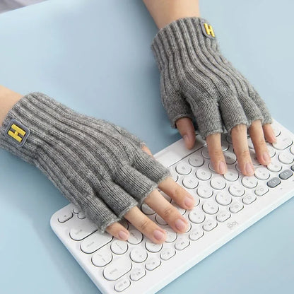 Knitted Thermal Fingerless Gloves for Men & Women – Thick Warm Wool Half Finger Touchscreen Winter Driving Mittens