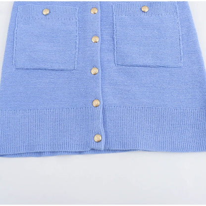 2025 New Women’s Knit Slim Mini Dress – Elegant Single-Breasted Solid Color Office & Daily Commuting Vestido