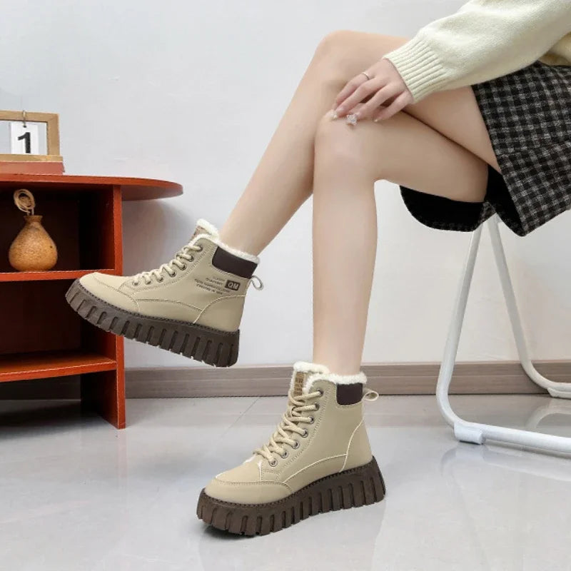 Women’s Platform Snow Boots 2024 – Casual Sports Skateboard Winter Shoes with Fur, Warm Ankle Sneakers