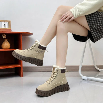 Women’s Platform Snow Boots 2024 – Casual Sports Skateboard Winter Shoes with Fur, Warm Ankle Sneakers
