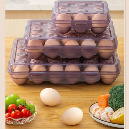 Stackable Egg Storage Box - 6/15/24 Grid Anti-Collision Egg Holder with Durable Multi-Layer Refrigerator Organizer