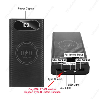 6x21700 Battery Charger Box – DIY Power Bank Holder with Dual USB & LED Light