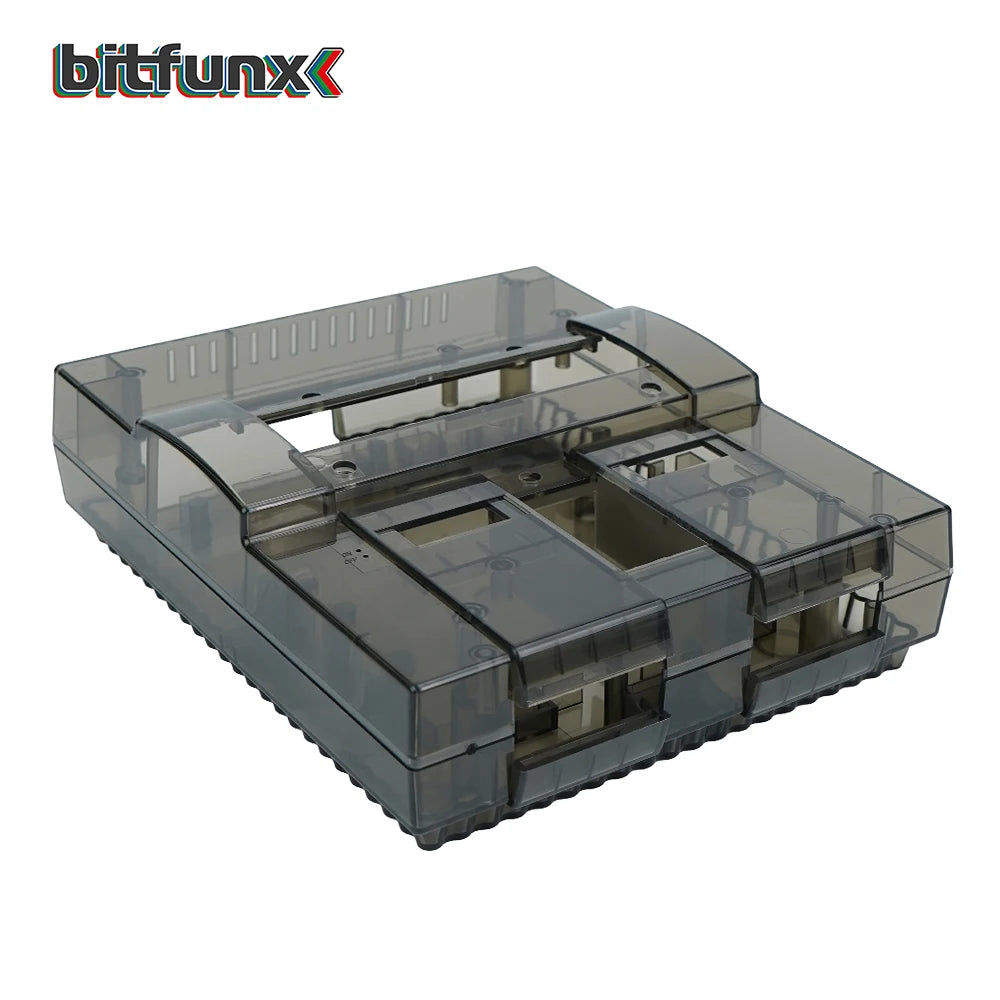 Bitfunx SNES Replacement Shell – Transparent Black Case for Nintendo SNES SFC US Version Retro Gaming Console