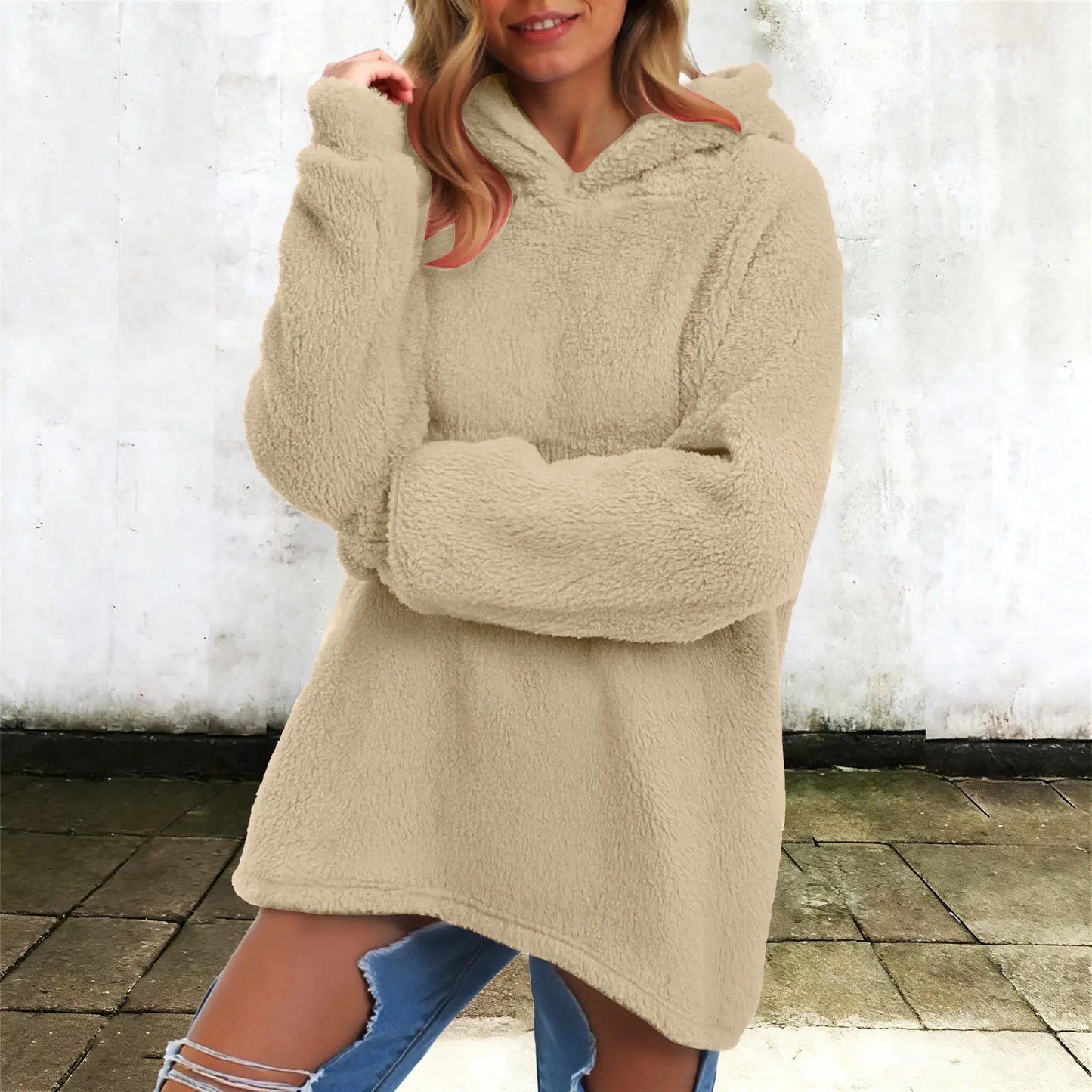 Women's Winter Fleece Hoodie - Warm Soft Fluffy Harajuku Streetwear Pullover