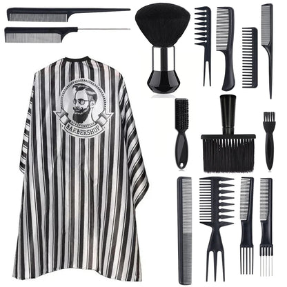 11pcs/15pcs Barber Salon Cloak Set – Adjustable Stylist Cape with Neck Buckle, Dust Removal Brush & Comb