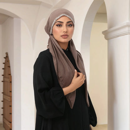 Ramadan Modal Hijab Scarf - Soft Diamond Accent Muslim Head Wrap for Women, Casual Ethnic Headscarf & Shawl