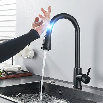 Pull-Out Sensor Black Kitchen Faucet - Sensitive Touch Control Mixer Tap for Kitchen Sink