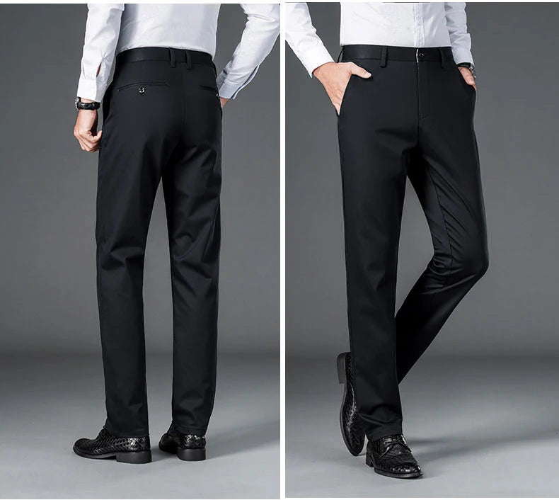 Men's Lightweight Business Casual Pants – Stretch Quick-Dry Straight Leg Trousers in Black & Deep Blue