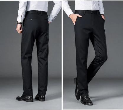 Men's Lightweight Business Casual Pants – Stretch Quick-Dry Straight Leg Trousers in Black & Deep Blue