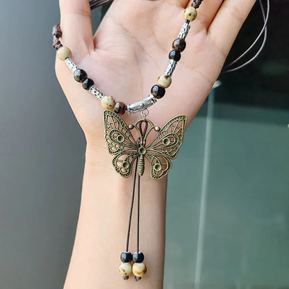 Vintage Butterfly Ceramic Necklace - Handmade Ethnic China-Chic Collar Chain Jewelry for Women’s Vacation Style