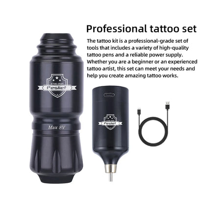 Rotary Wireless Tattoo Machine Kit – Complete Set with 10PCS Cartridge Needles, Permanent Makeup Tool for Tattoo Artists