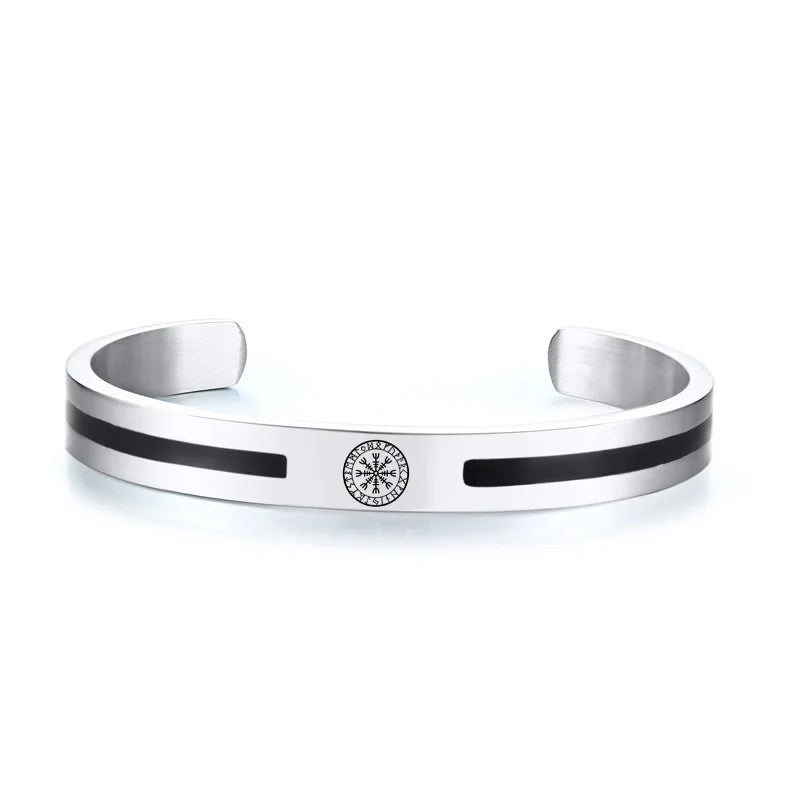 Men's Enamel Bangle - Viking Logo Cuff Bracelet, Stainless Steel Minimalist Bangle for Gentlemen