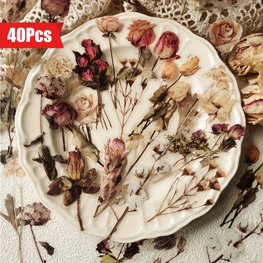 40 Pcs Rose Plant PET Stickers - Flowers & Leaves for Scrapbooking, Diary, Junk Journal & Planner Decoration