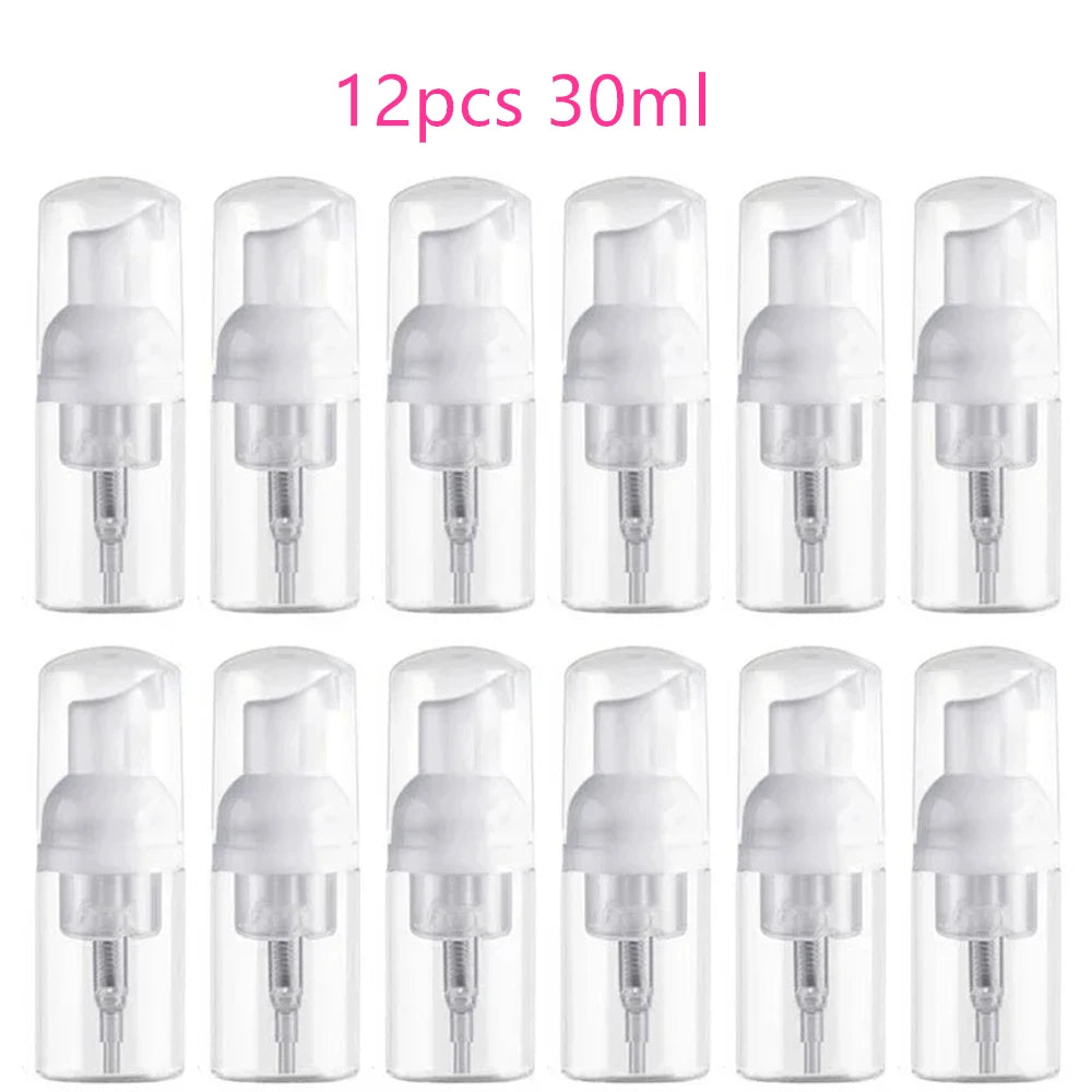 12pcs Portable Foaming Pump Bottles – 30/60ML Refillable Clear Dispenser for Lotion, Shampoo & Soap