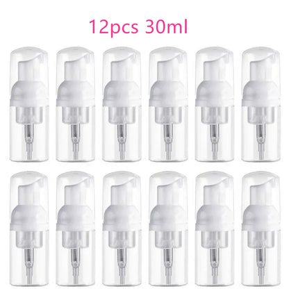 12pcs Portable Foaming Pump Bottles – 30/60ML Refillable Clear Dispenser for Lotion, Shampoo & Soap