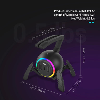 RGB Mouse Bungee with USB Hub – Flexible Mouse Cable Holder and Cord Organizer for Gaming and Esports