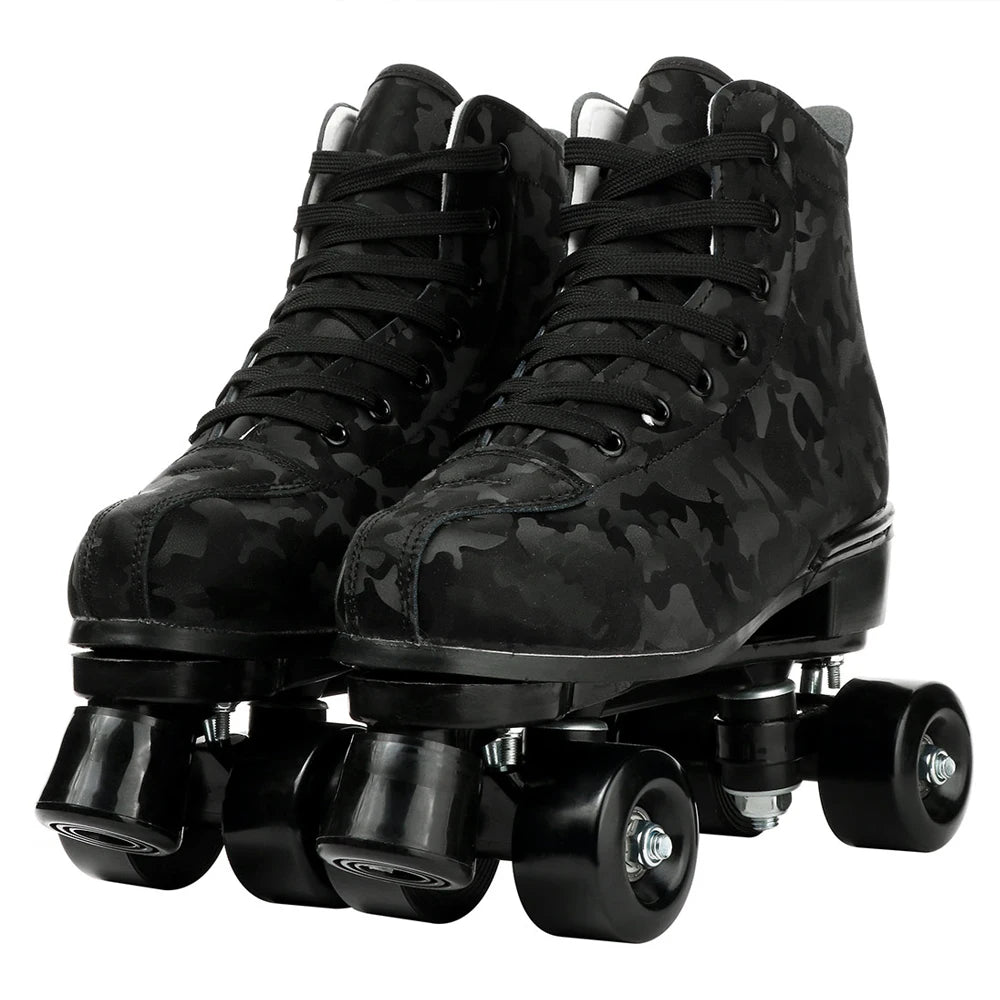 PU Leather Roller Skates – Inline & Quad Skating Shoes, Flashing 4-Wheel Sneakers, Europe Size, Training & Fun