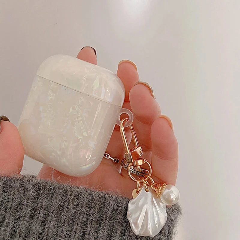 Dreamy Pearl Shell AirPods Case with Keychain – Soft Protective Cover for AirPods Pro 2/1, 3, 2, 1