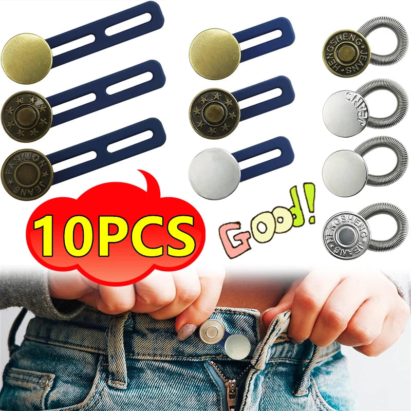 Adjustable Metal Button Extender for Jeans & Pants – Retractable Waistband Expander (1/5/10PCS Sewing Free)