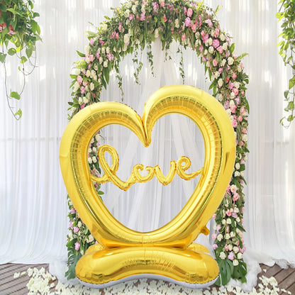 Big Hollow Heart-Shaped 'I Love You' Foil Balloon - Valentine's Day Gold and Red Romantic Decor for Weddings and Celebrations