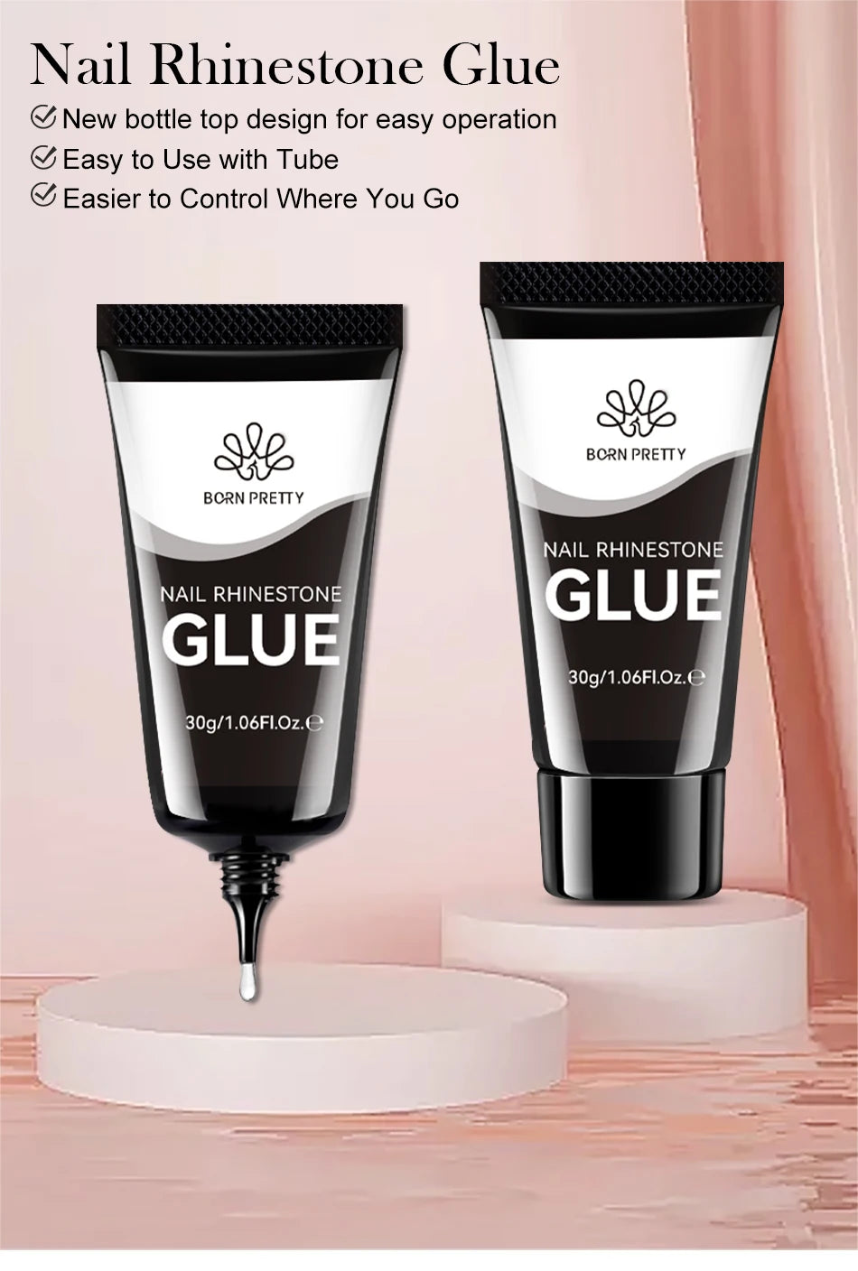 BORN PRETTY 30ML Nail Rhinestone Glue - Gel Adhesive for 3D Nail Charms, Bling Gems & Nail Decoration Supplies