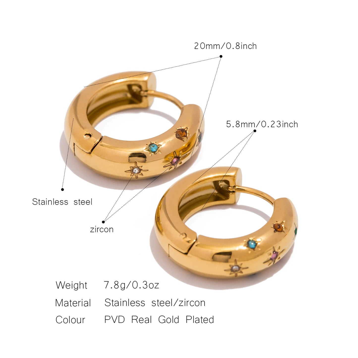 UHBINYCA Classic Zircon Inlaid Hoop Earrings — 18K Gold-Plated Stainless Steel, Elegant Jewelry for Women