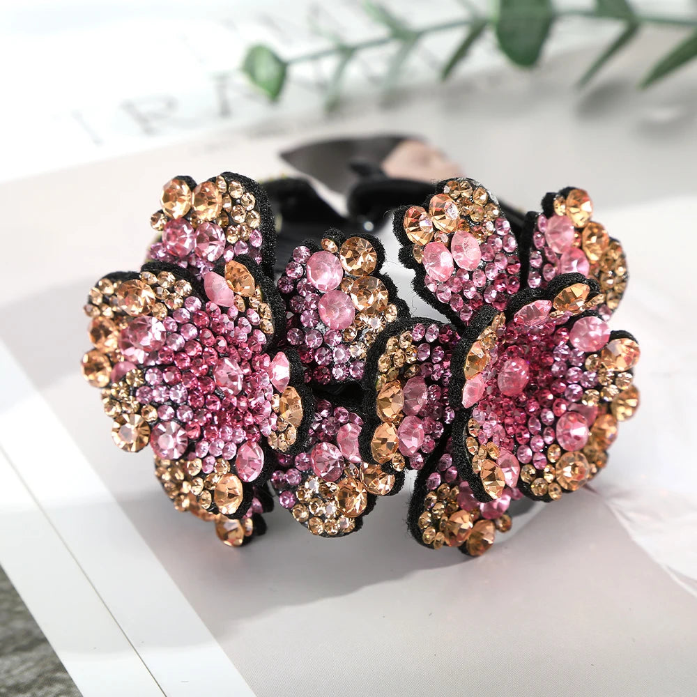 AWAYTR Colorful Crystal Flower Hair Claw – Large Flower Crab Clamp Barrettes, Shark Clip Hair Accessories for Women