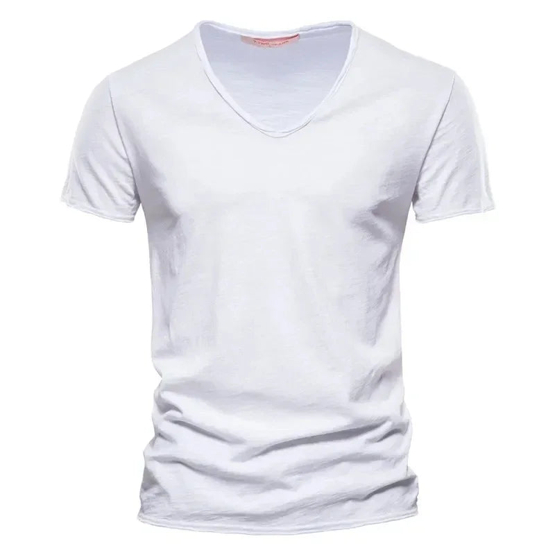 100% Cotton Men’s V-Neck T-Shirt – Lightweight Short Sleeve Fitness Tee, Breathable Fashion Top for Men (Sizes S–5XL)
