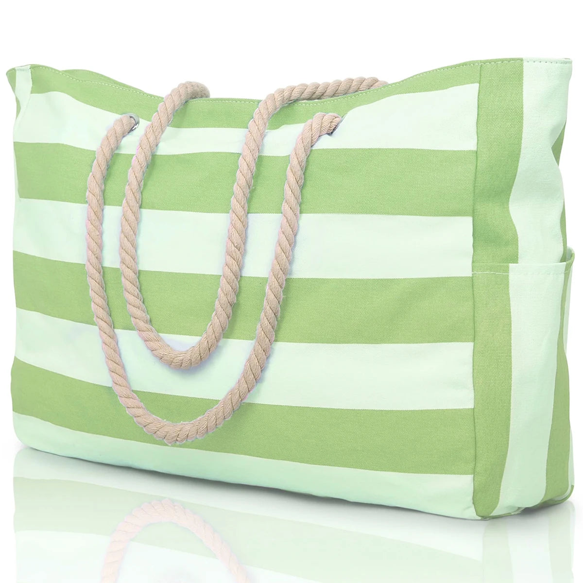 Striped Waterproof Canvas Beach Bag – Zippered Foldable Tote for Outdoor Travel and Vacation, Sand-Resistant Design