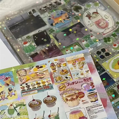 20-Sheet Vintage Glitter PET Stickers - Transparent Kawaii Deco Stickers for Scrapbooking, Journaling & Toploader Crafts