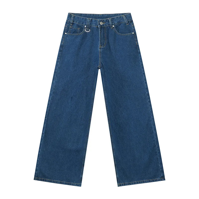 IEFB Men’s Summer Denim Jeans – Washed Blue Straight Loose Wide-Leg Casual Pants