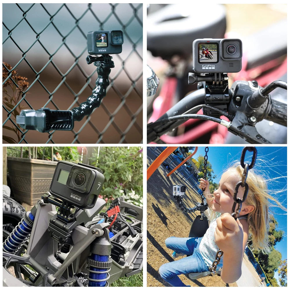 Jaws Flex Adjustable Gooseneck Clamp Mount for GoPro Hero 4–12, Insta360 & DJI Osmo Action Cameras