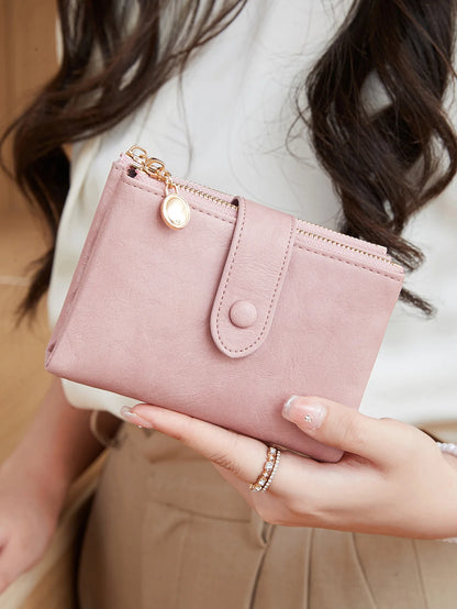 Minimalist Women’s Wallet – Short Three-Layer Large Capacity Double Zipper Card & Money Holder